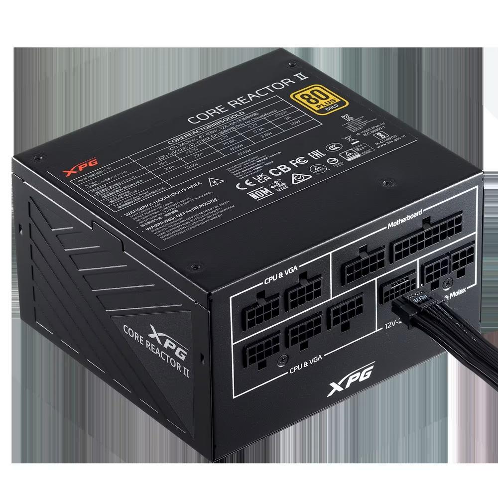 XPG CORE REACTOR II, Negro, 80+ Gold, Full Modular, 1000W, ATX 24x1, EPS 8x2, PCIE 6+2x8, MOLEXx3, 12VHPWR(12+4)x1, SATAx9, Condensador 100% Japonés, 10 Años de Garantía Limitada - Componentes - Imagen 4 XPG CORE REACTOR II, Negro, 80+ Gold, Full Modular, 1000W, ATX 24x1, EPS 8x2, PCIE 6+2x8, MOLEXx3, 12VHPWR(12+4)x1, SATAx9, Condensador 100% Japonés, 10 Años de Garantía Limitada - Componentes - Imagen 4