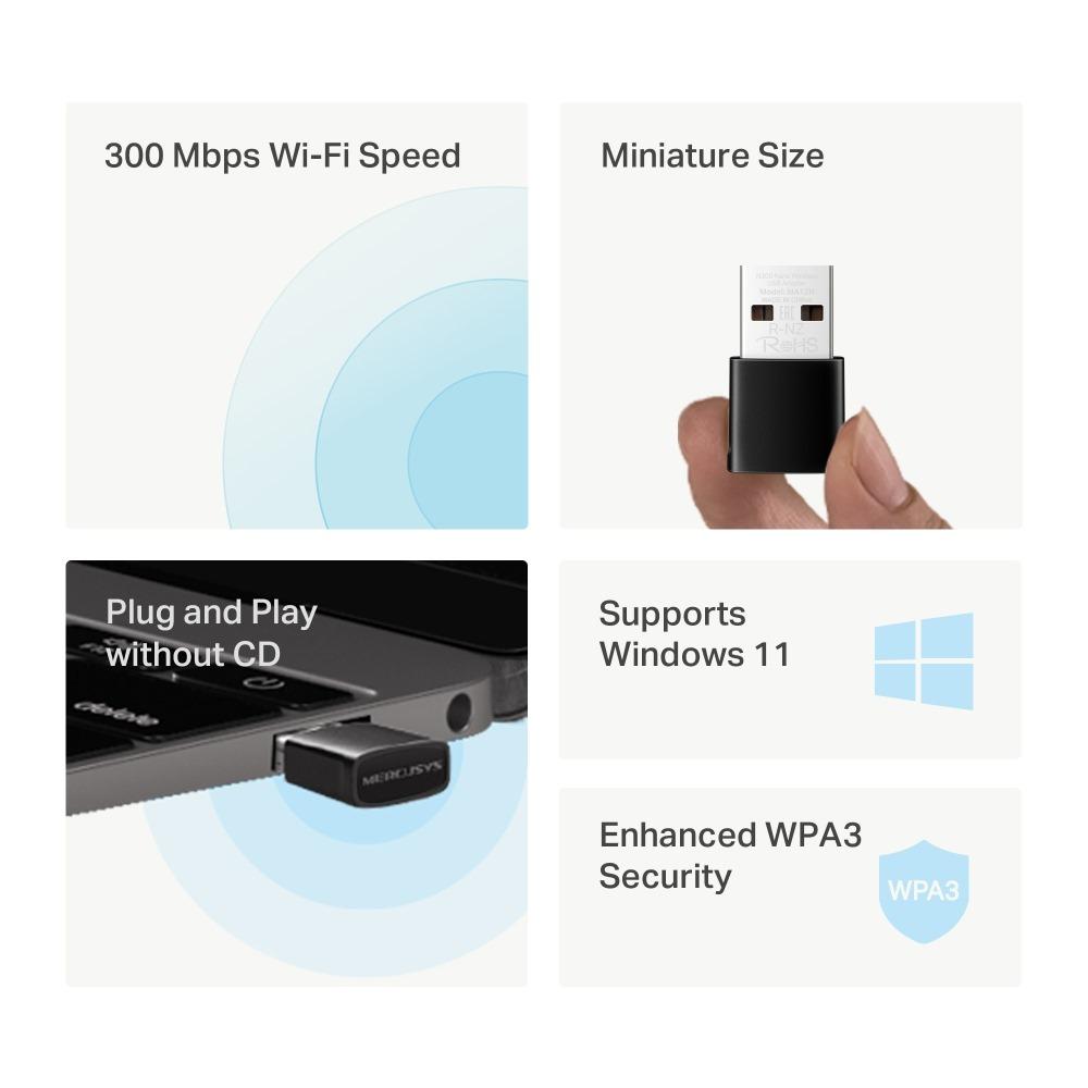 Adaptador de Red Mercusys nano USB inalámbrico N300 - Componentes - Imagen 2 Adaptador de Red Mercusys nano USB inalámbrico N300 - Componentes - Imagen 2