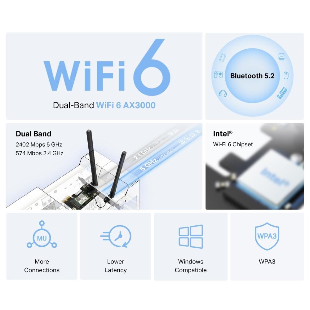 Adaptador de red MERCUSYS PCIe AX3000 Wi-Fi 6 Bluetooth 5.2 - Componentes - Imagen 2 Adaptador de red MERCUSYS PCIe AX3000 Wi-Fi 6 Bluetooth 5.2 - Componentes - Imagen 2