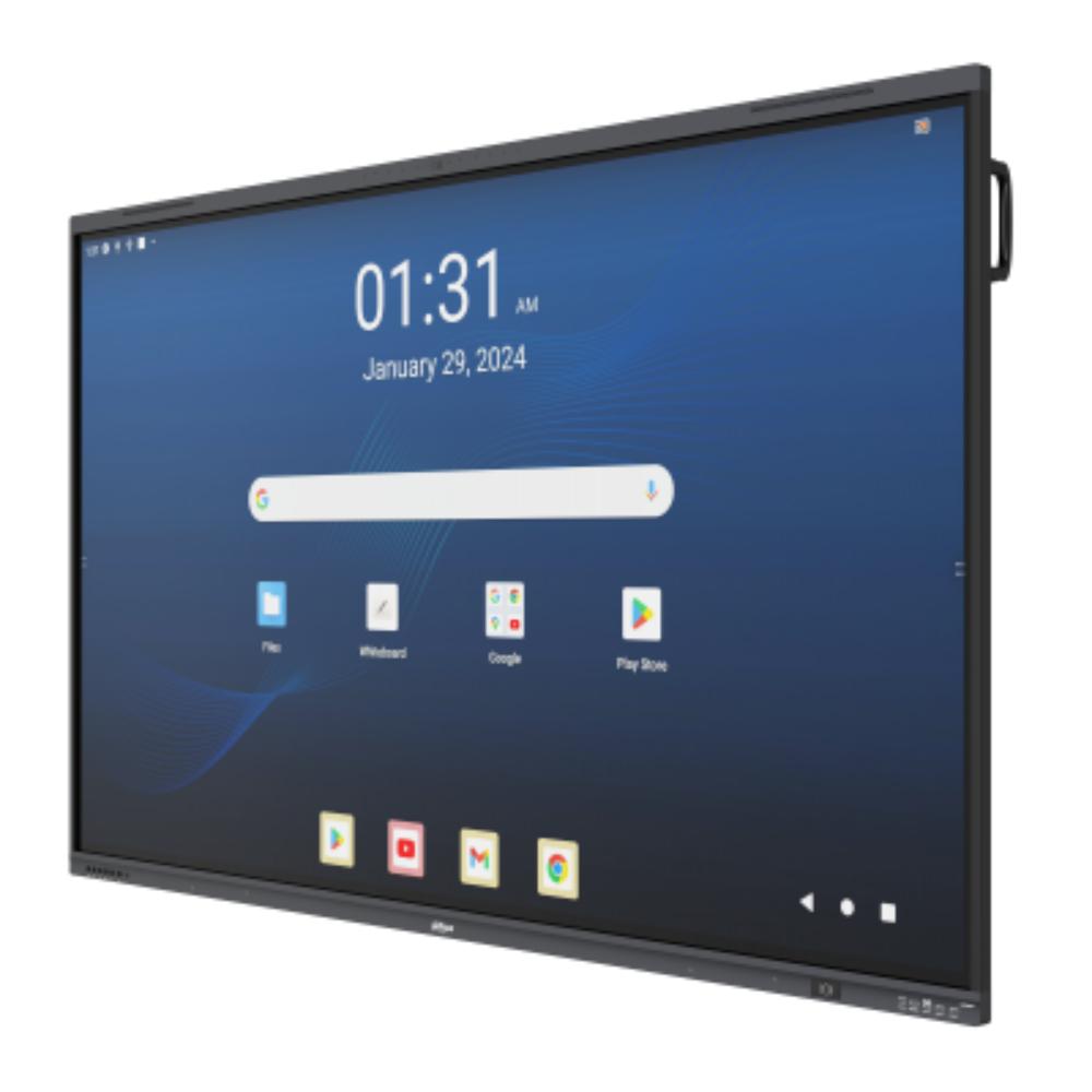 Pantalla interactiva Dahua inteligente UHD Lite de 86'', Android 13, certificación EDLA, Google Store, procesador de cuatro núcleos A76 y A55, 8 GB + 128 GB, 2 x 8 W + 2 x 18 W, NFC; seguimiento de voz + encuadre automático. Cámara de 48 MP + 8 micrófonos (Alcance: 12 m). Carga tipo C de 65 W + 15 W + BYOM. - Componentes Pantalla interactiva Dahua inteligente UHD Lite de 86'', Android 13, certificación EDLA, Google Store, procesador de cuatro núcleos A76 y A55, 8 GB + 128 GB, 2 x 8 W + 2 x 18 W, NFC; seguimiento de voz + encuadre automático. Cámara de 48 MP + 8 micrófonos (Alcance: 12 m). Carga tipo C de 65 W + 15 W + BYOM. - Componentes