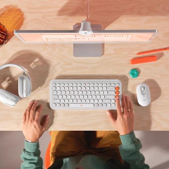 Combo Teclado + Mouse Inalámbricos Logitech POP Icon Color Blanco y Naranja - Componentes - Imagen 2 Combo Teclado + Mouse Inalámbricos Logitech POP Icon Color Blanco y Naranja - Componentes - Imagen 2