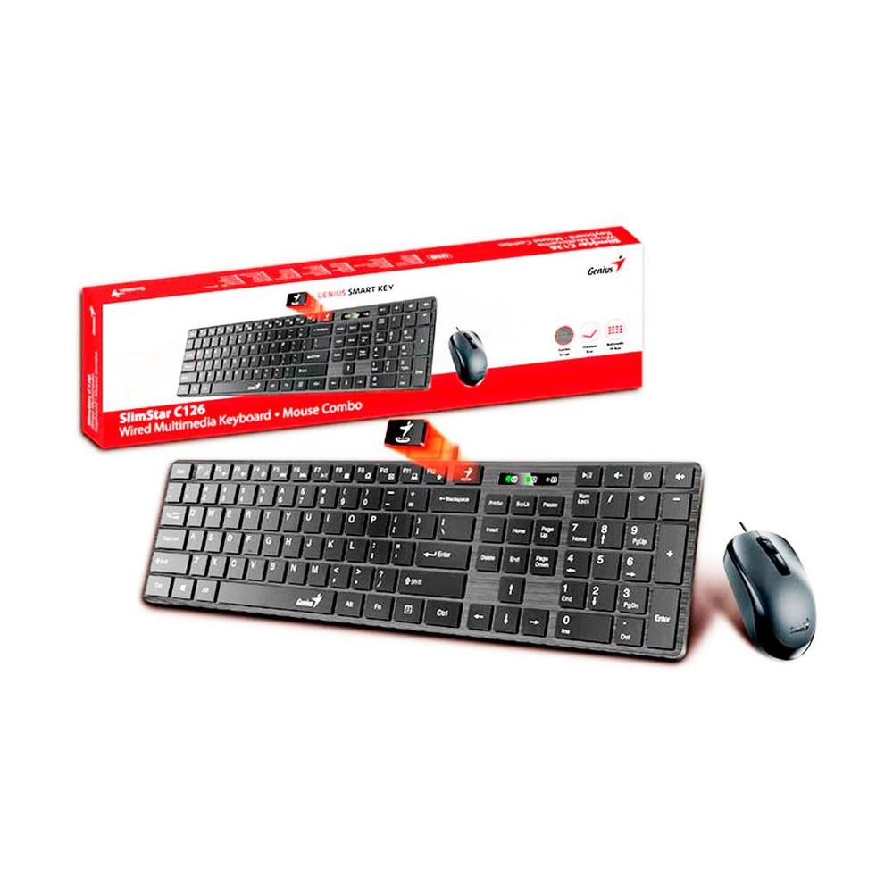 Combo Teclado + Mouse Alámbricos Genius SlimStar C126 Color Negro - Componentes Combo Teclado + Mouse Alámbricos Genius SlimStar C126 Color Negro - Componentes